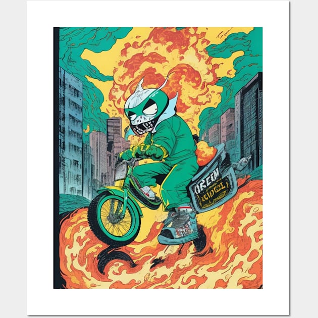 Ghost Rider of the 90s Apocalypse neon nostalgia Wall Art by Rizstor